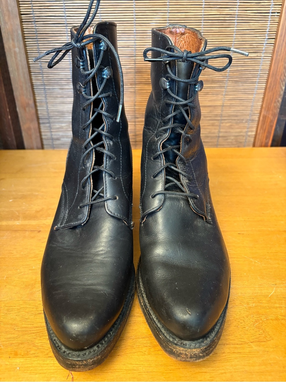 Vintage Frye Black Leather Lace-Up Boots